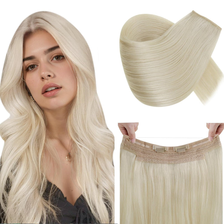 RUNATURE Blond Wire Extensions Echthaar 30cm Kurz Extensions Echthaar mit Draht 70g/pack Adjustable