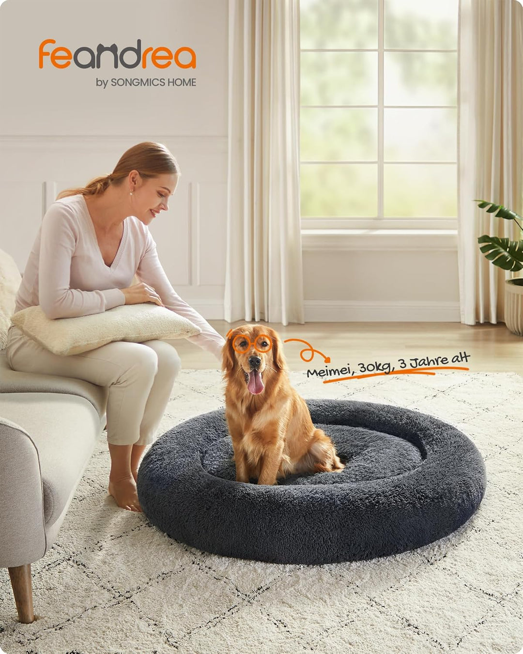 Feandrea Hundebett flauschig, Katzenbett, Donut Kissen, waschbar, Polsterung in der Mitte herausnehm