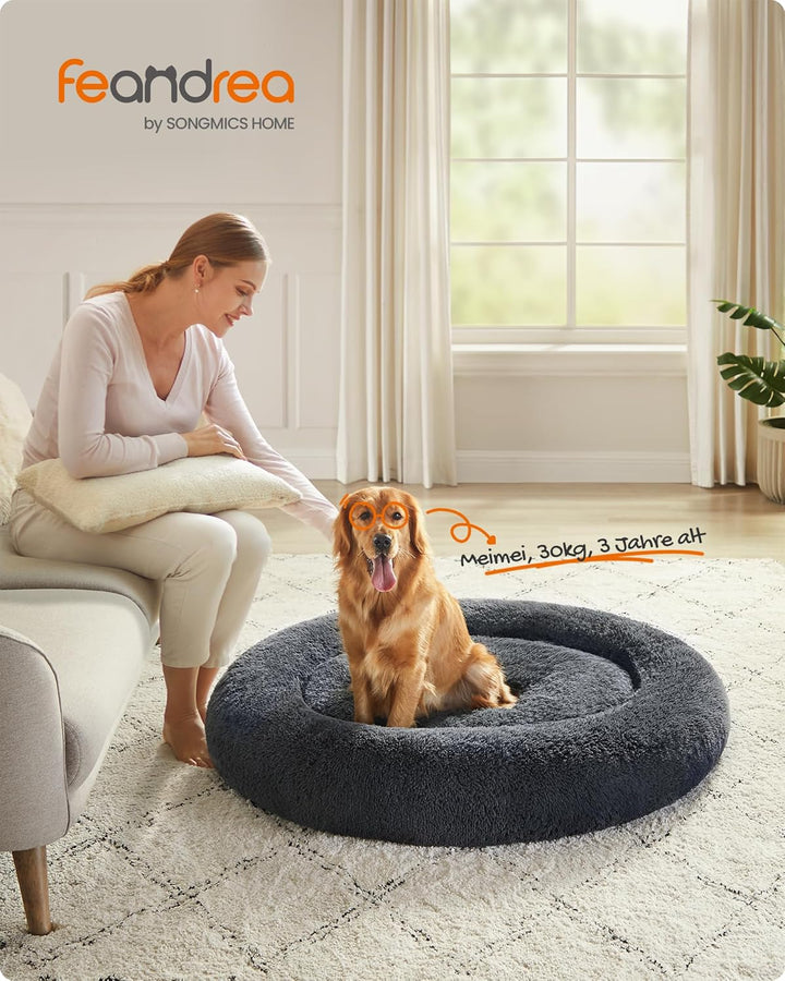 Feandrea Hundebett flauschig, Katzenbett, Donut Kissen, waschbar, Polsterung in der Mitte herausnehm
