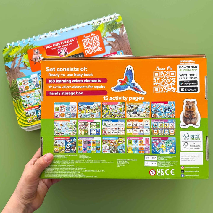 QUOKKA Montessori Spielzeug Busy Book ab 3 4 Jahre - Wildtiere 15 Bildungsaktivitäten - Vorschule Le