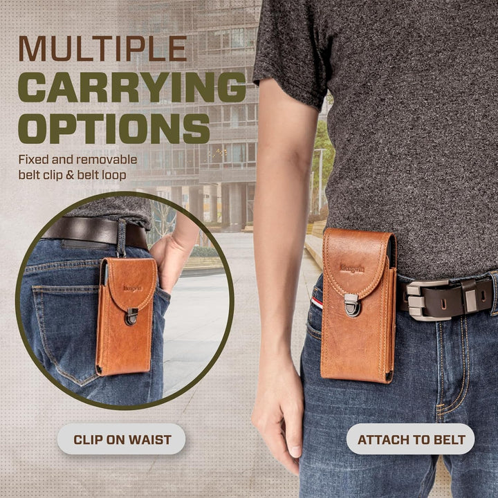 hengwin Horizontal Echtes Leder Handy Holster für iPhone 15 14 Pro Max, 14 Plus, Gürtelclip Gürtelta