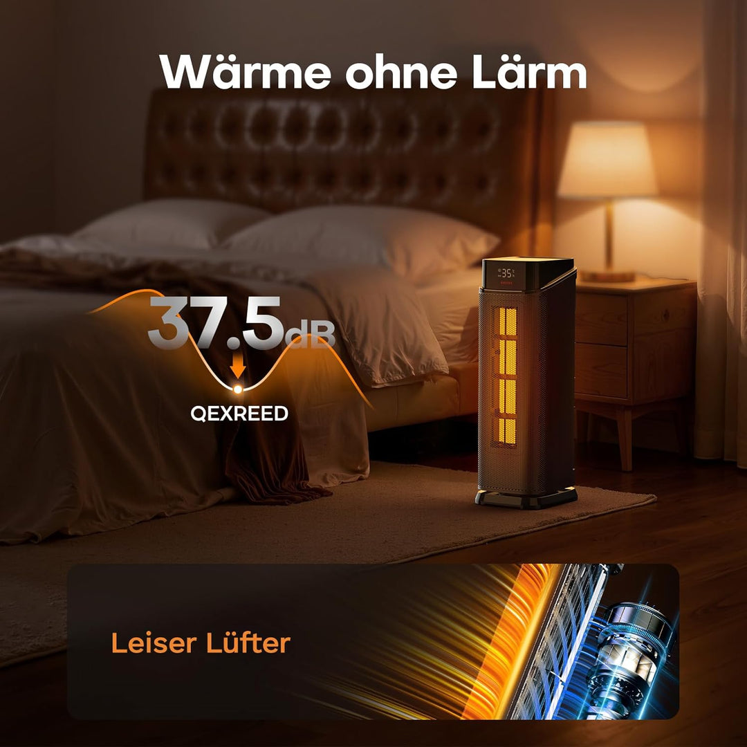 QEXREED Heizlüfter, 2000W PTC Heizlüfter Energiesparend mit 4 Modi, ECO-Energiesparmodus, 90° Oszill