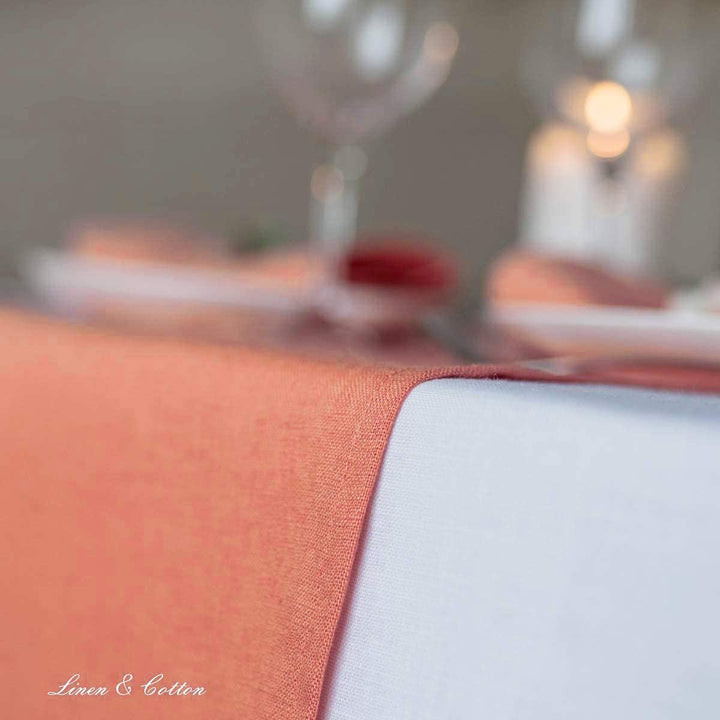 Linen &amp; Cotton Tischläufer Stoff Tischband Tischdeko Hygge 100% Leinen, Coral Rosa (40 x 150 cm) Rec