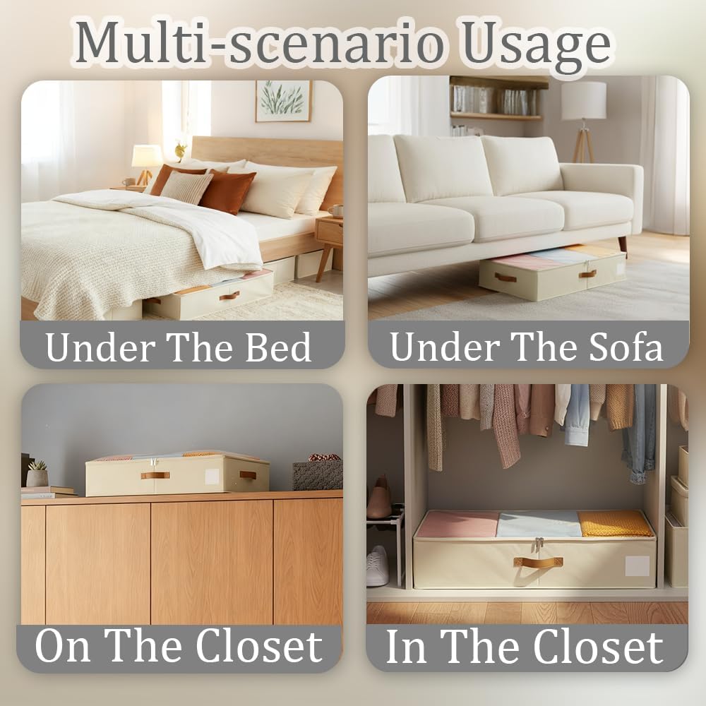 Unterbett Aufbewahrungsbox, Unterbettkommode Mit Stützplatten Rundum und Darunter mit Deckel, 2 Stüc