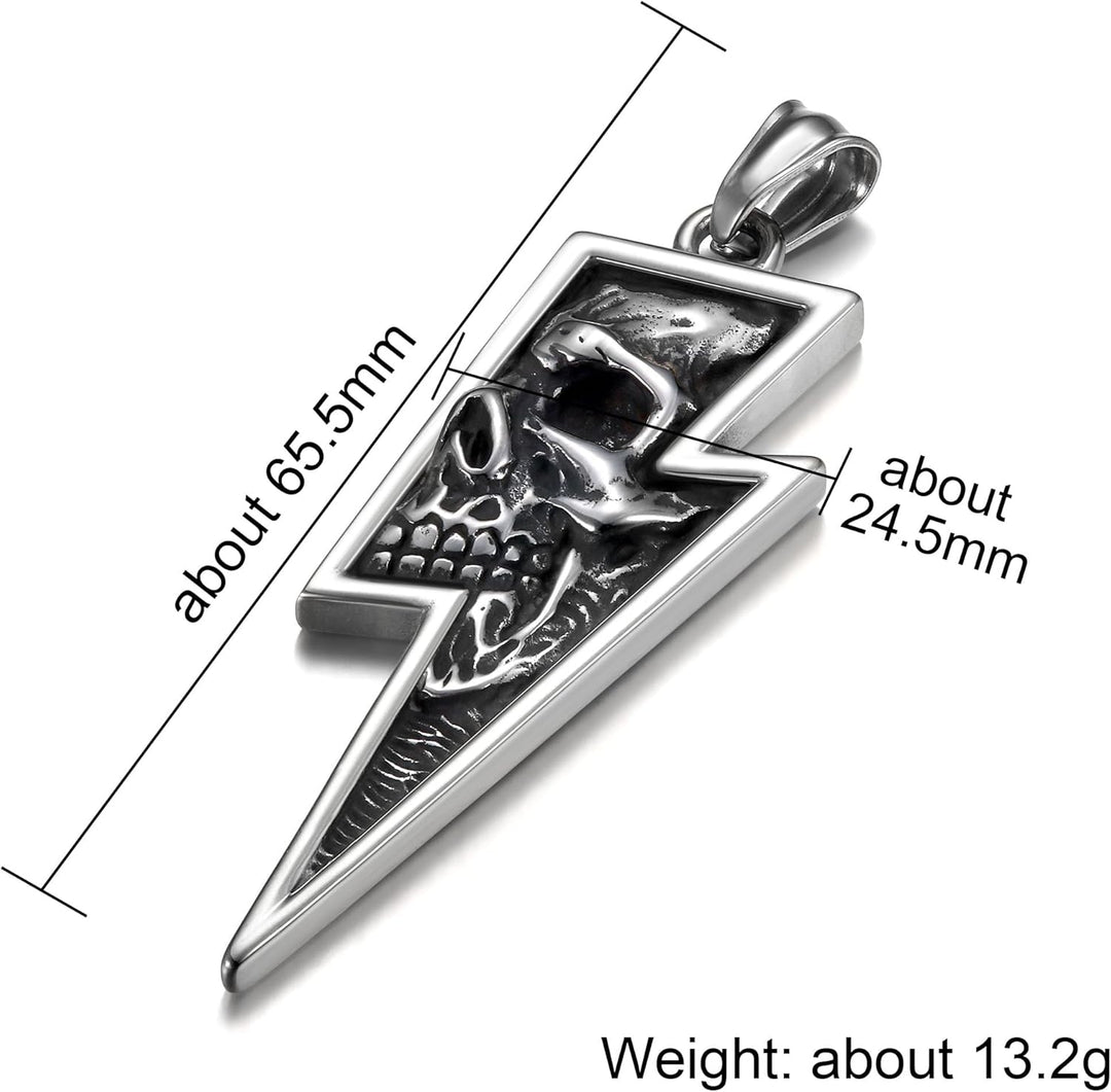 GTHIC Herren Edelstahl Retro Totenkopf Anhänger Halsketten Silber Gold Lightning Bolt Biker Schmuck