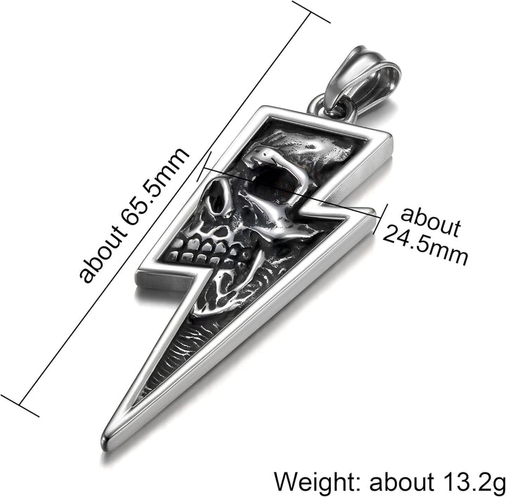 GTHIC Herren Edelstahl Retro Totenkopf Anhänger Halsketten Silber Gold Lightning Bolt Biker Schmuck