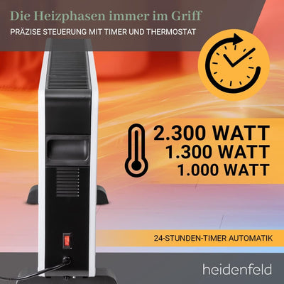 Heidenfeld Elektro Konvektorheizung EK100 | 2300 Watt - Fernbedienung - Timer - LCD-Display - Heizkö