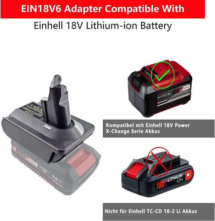 EIN18V6 Für Dyson V6 Batterie-Ersatzadapter für Einhell PXC 18V Akku Konverter für Dyson V6 SV03 SV0