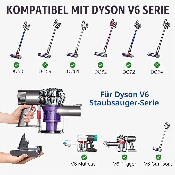 4600mAh Ersatzakku für Dyson V8 SV10 Akku Li-Ionen Batterie für Dyson V8 Absolute Animal SV10 Schnur