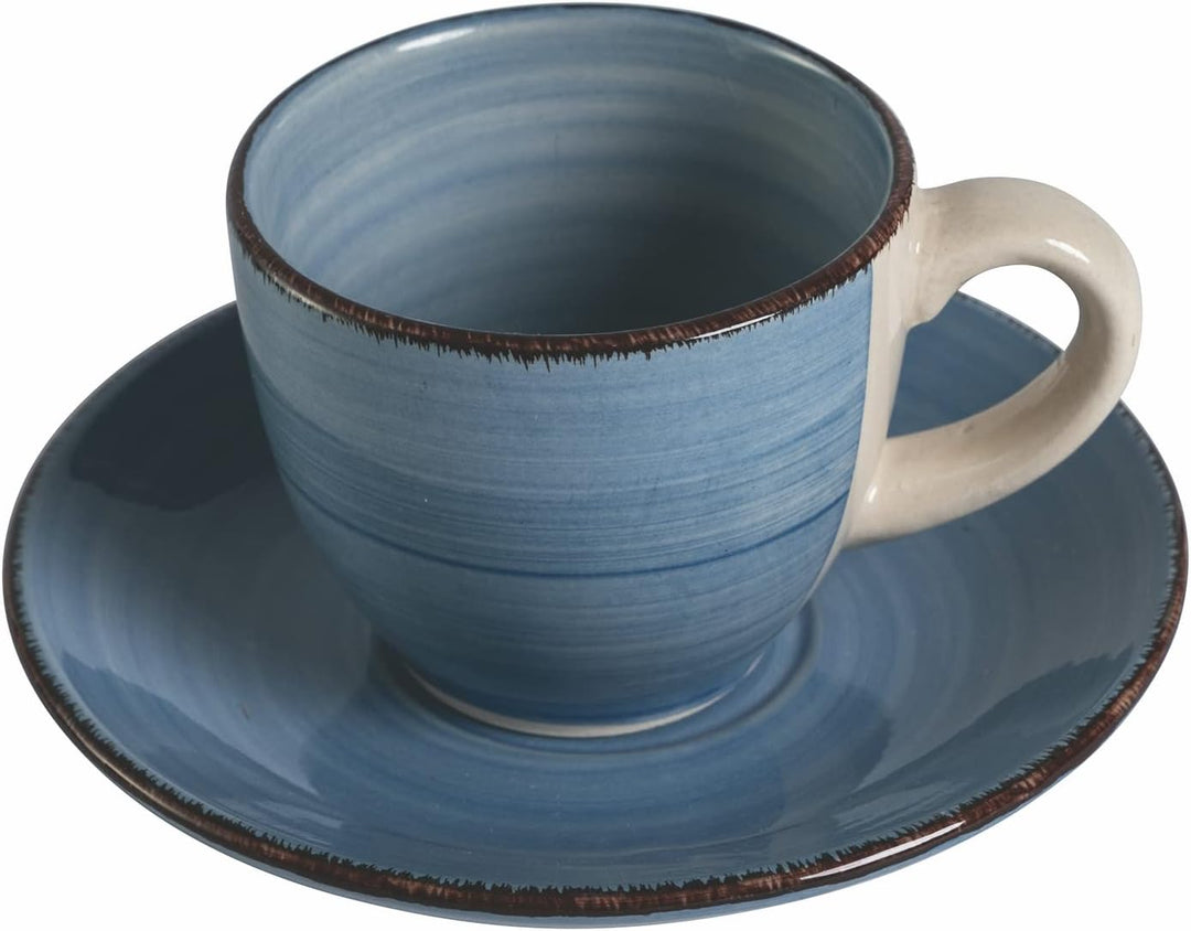 Villa d'Este Home Tivoli 6er Set Kaffeetassen 90 ml mit Untertasse aus Steingut, Baita Acqua