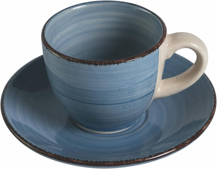Villa d'Este Home Tivoli 6er Set Kaffeetassen 90 ml mit Untertasse aus Steingut, Baita Acqua