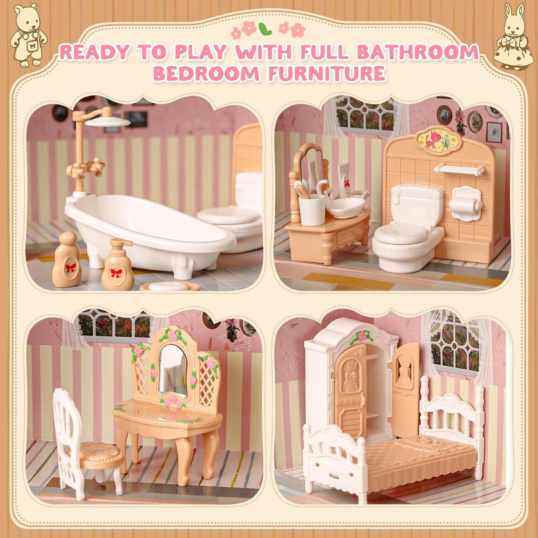 Koffer Dollhouse Puppenhaus Möbel Zubehör DIY Miniature Haus mit 2 Flexible Puppen und Schlafzimmer