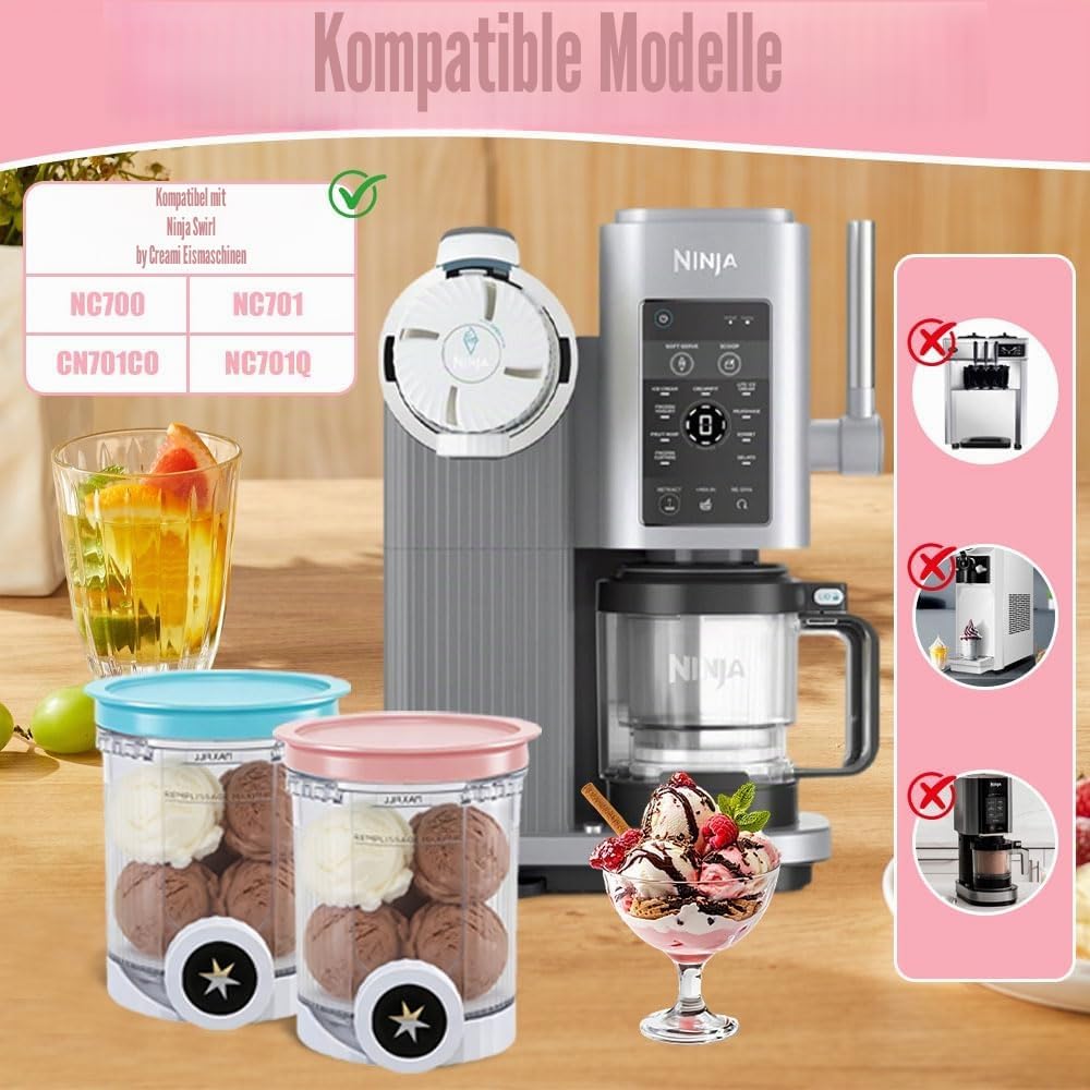 4 Stück Ninja Swirl Creami Behälter, 480 ml Eisbehälter für Ninja Creami NC701 &amp; NC700 Serie Eismasc