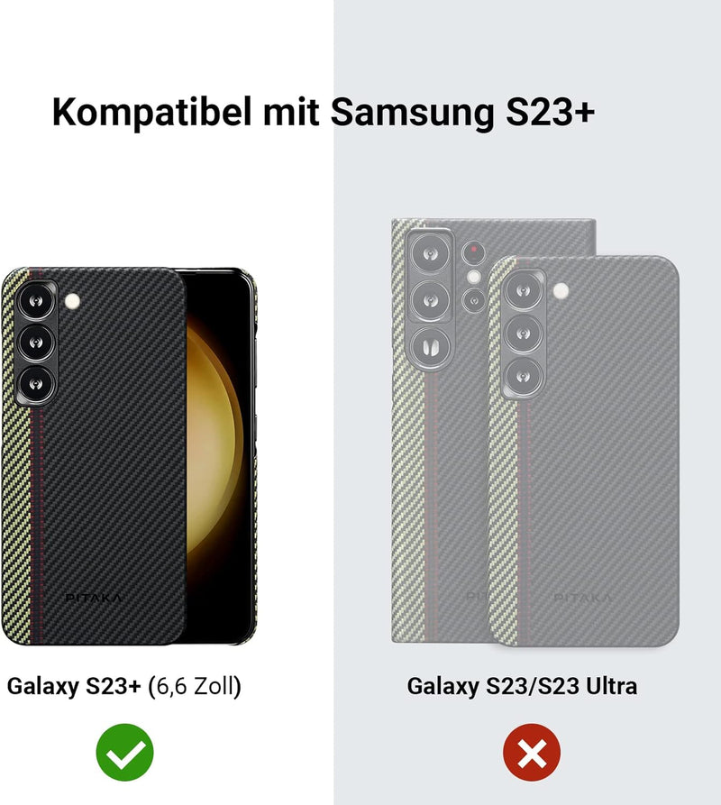 pitaka Magnetische Hülle für Samsung Galaxy S23 Plus Ultradünne Handyhülle aus 600D Aramidfaser Schu