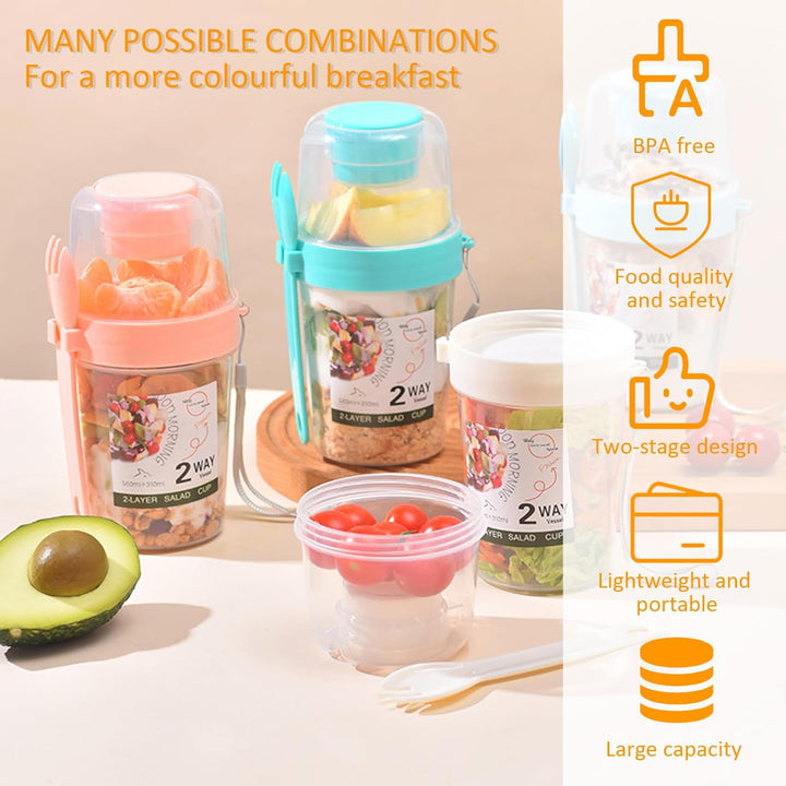 HENGBIRD 4 Stück Müslibecher to go Müsli Becher mit Löffel, 2 in 1 Joghurtbecher für Unterwegs (2 Sc
