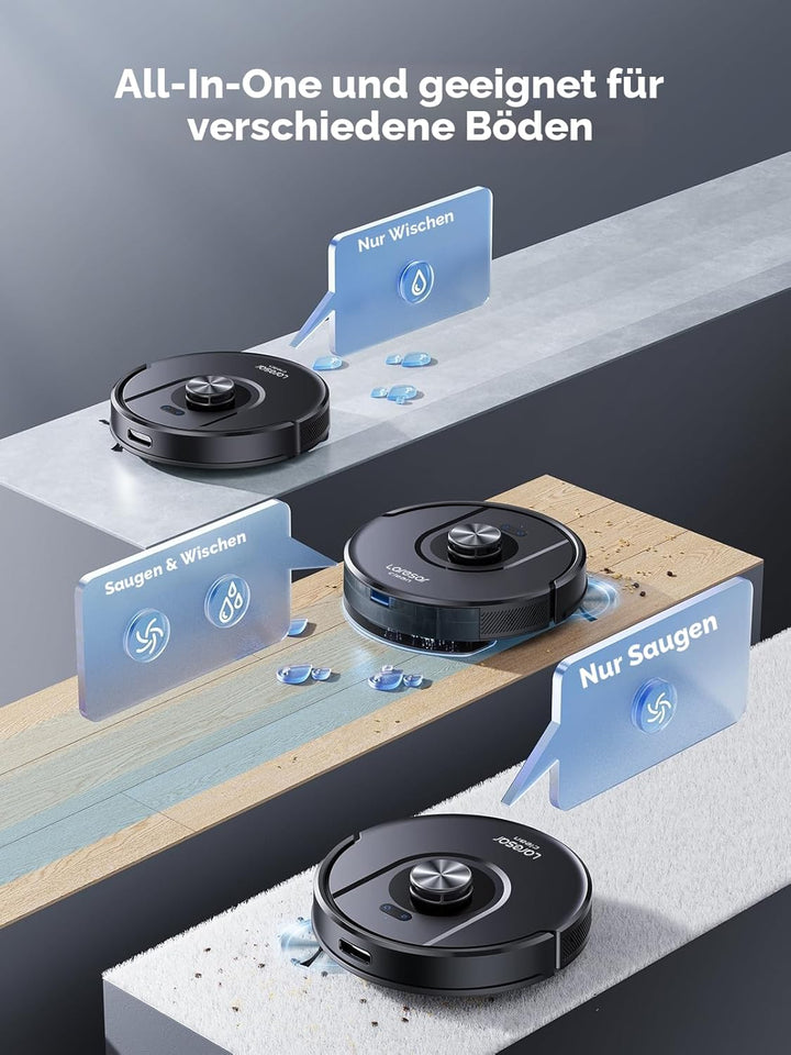 Laresar Clean Saugroboter mit Wischfunktion 3 in 1, 5000Pa Staubsauger Roboter mit Laser Navigation,
