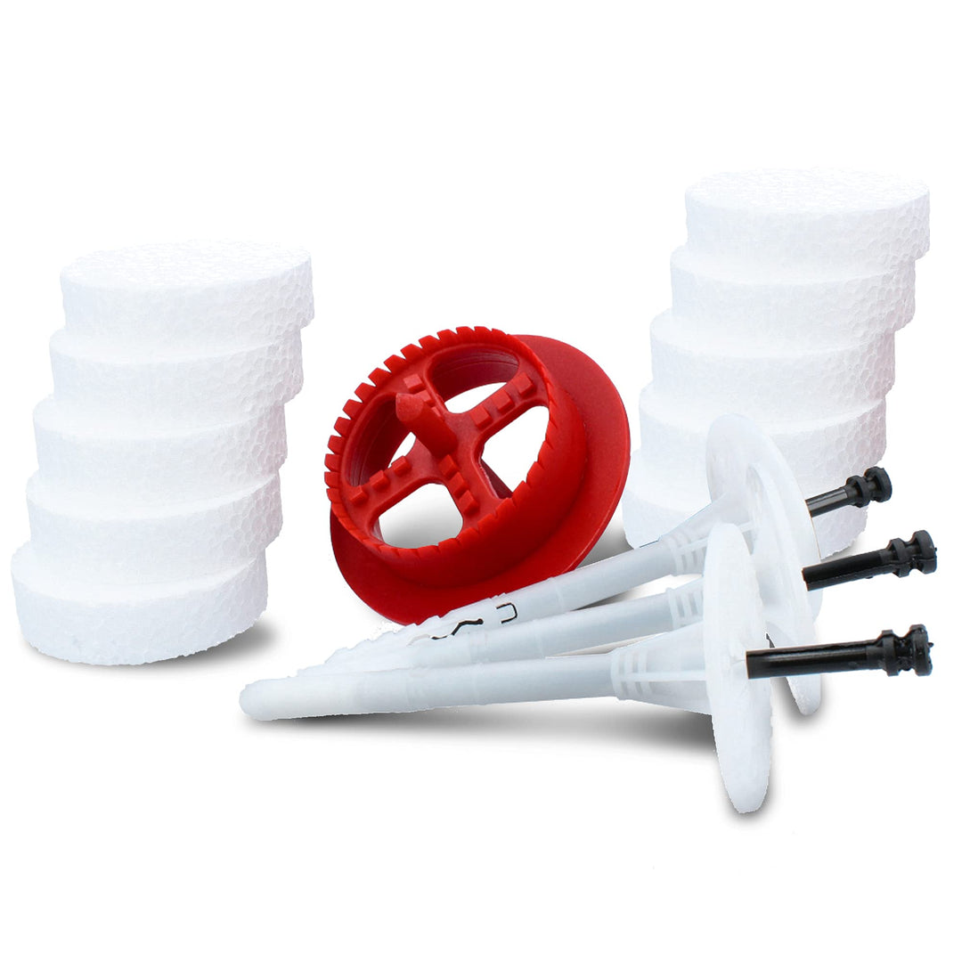 KLIMAS® Set Tellerdübel 100 Stück + Styroporfräser 1 St + 100 St EPS Styropor Abdeckkappen Rondelle
