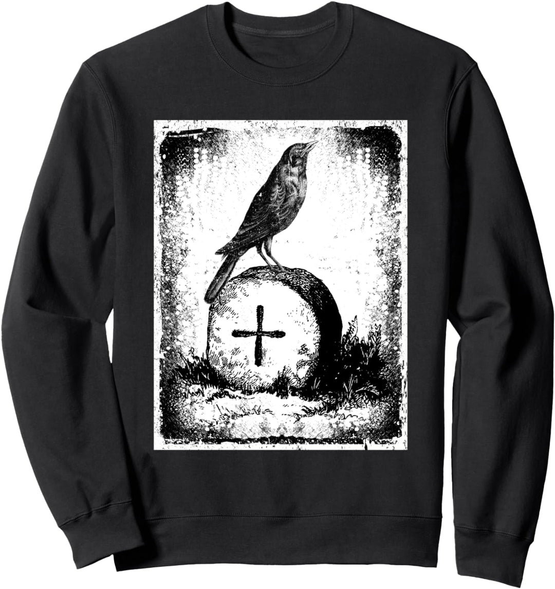 Schwarze Krähe Gothic Halloween Satanische Distressed Sweatshirt