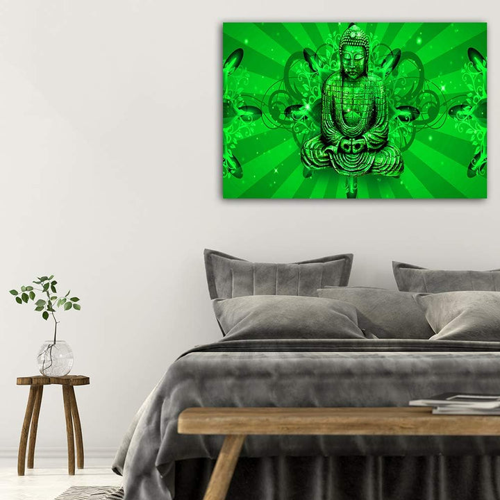 Wanddeko XXL Abstraktion Leinwandbild 5 Teilig Buddha Feng Shui Zen grün 100x70 cm Leinwandbild 100x