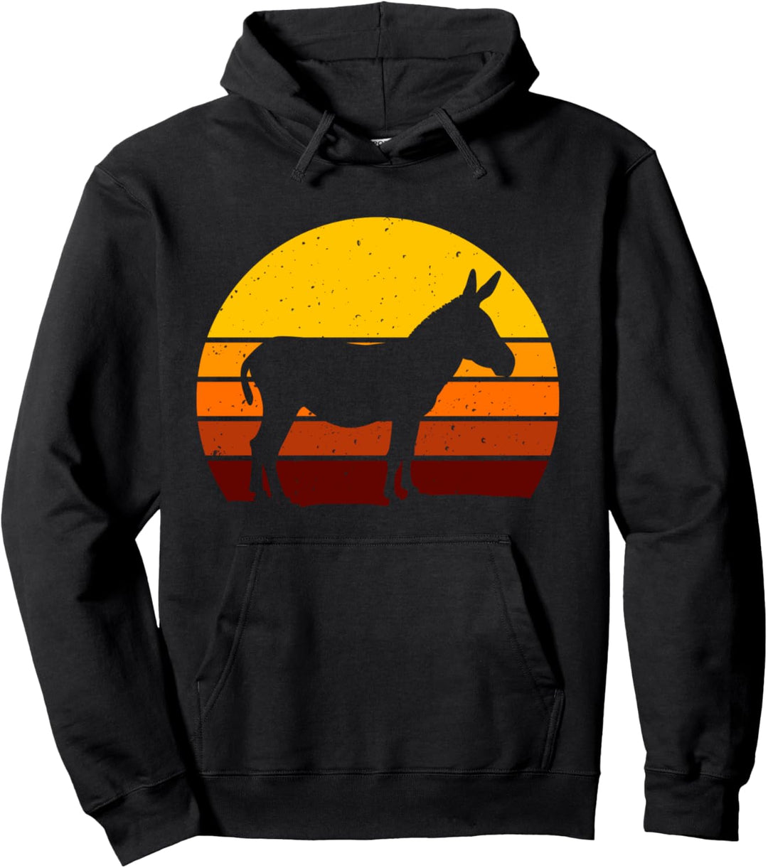 Retro Esel Silhouette Sonnenuntergang Landwirt Pullover Hoodie