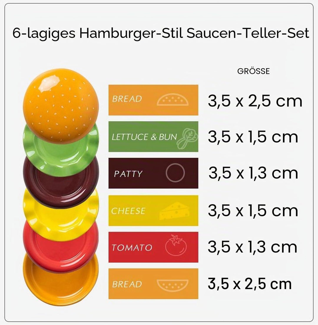Mini Keramik Sauce Teller Sets (6 Stück), Cute Hamburg Style Dessert Teller & Snack Schalen mit Deck