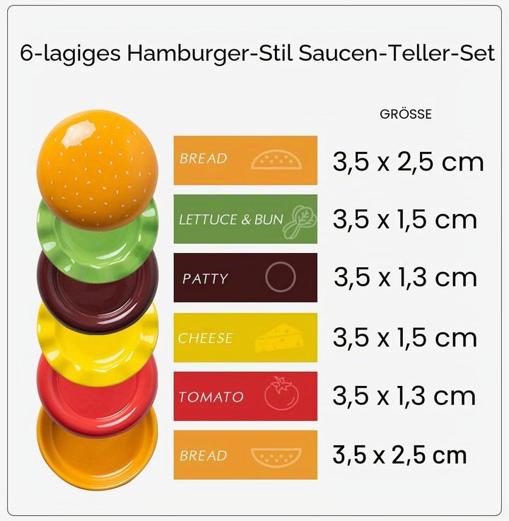 Mini Keramik Sauce Teller Sets (6 Stück), Cute Hamburg Style Dessert Teller & Snack Schalen mit Deck