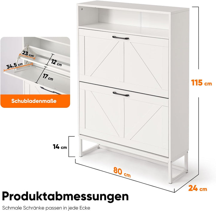 HOKEEPER Schuhschrank 2 Klappen, Schuhkipper, freistehendes schmales Schuhregal, für Eingangsbereich