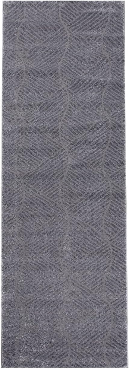 carpet city Teppich Flur 80x300 cm - Anthrazit, Grau - Kurzflor, 3D-Effekt, Glanzgarn - Geometrische