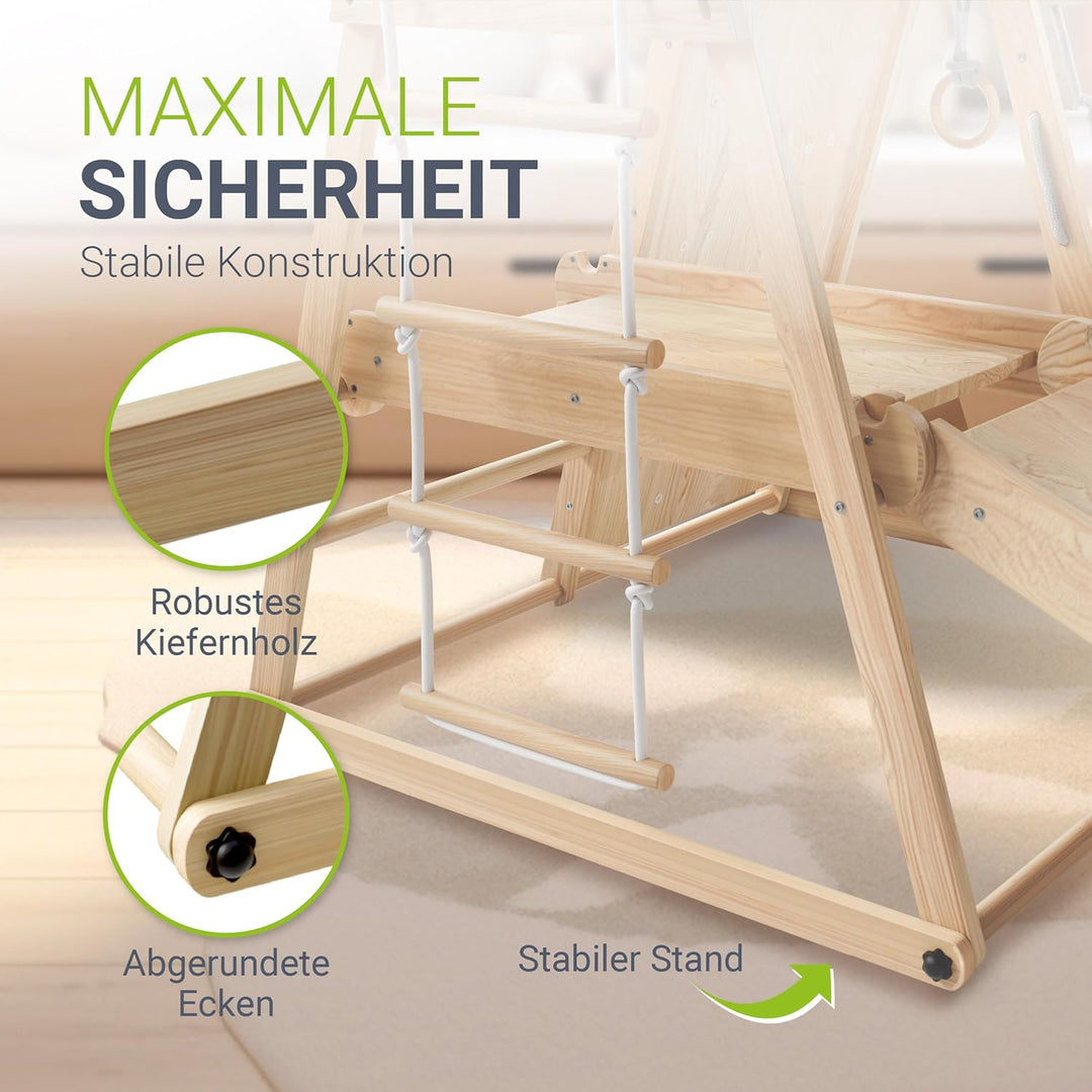 Juskys Mini Klettergerüst für Kinder - Indoor Spielplatz mit Rutsche, Kletterwand, Kletternetz & Tur