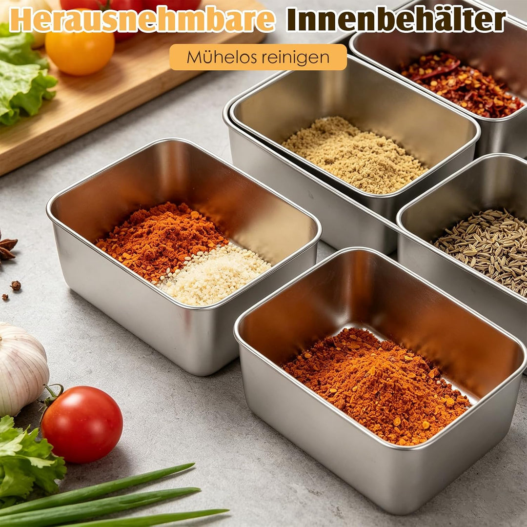 Zutatenbehälter 304 Edelstahl, Topping Station mit Deckel und Löffel, Pizza Zutatenbehälter, Masala