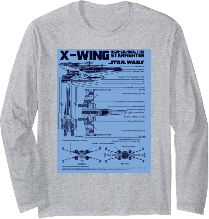 Star Wars X-Wing Schematic Specs Langarmshirt