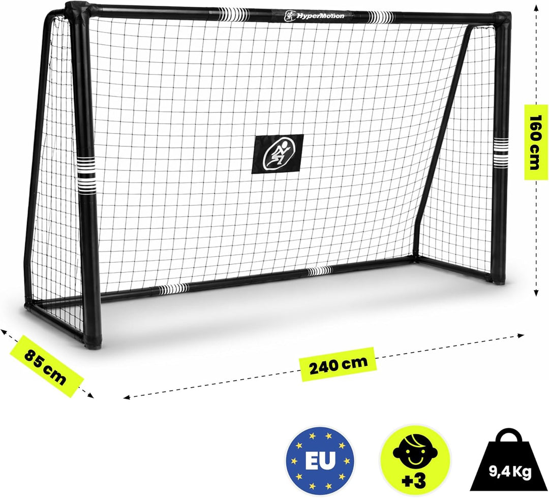 HyperMotion Fussballtor für Garten und Freizeit, Rahmen aus Legiertem Stahl mit Netz, Schwarz, 240 ×