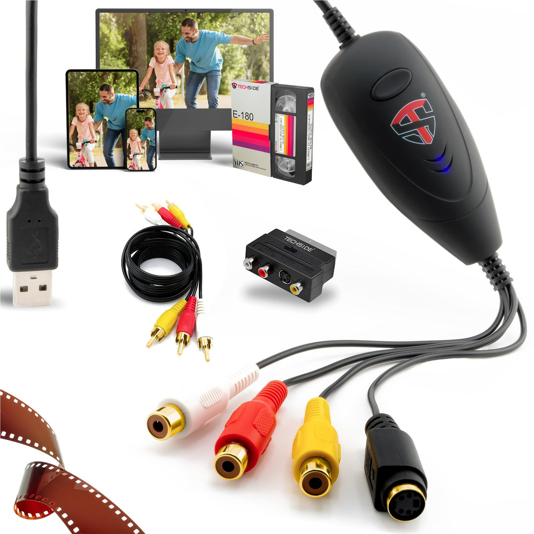 TechSide Complete Analog-Digital-Wandler (Scart-Adapter + Cinch-Kabel) 2024 | Kompatibel mit Windows