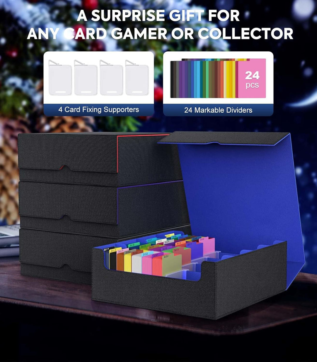 MoKo Sammelkarten Aufbewahrungsbox, 3000+ MTG Deck Box mit 24 bunten Trennwänden & 4 Fächern, Spielk