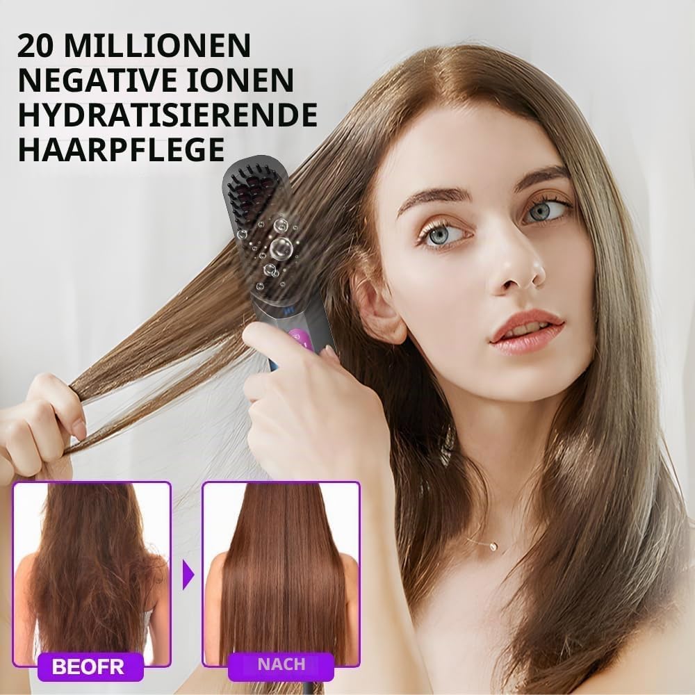 2-in-1 Glättbürste Kabellos, Haarbürste Elektrisch Damen, Stylingbürste für Kurze Langes Haare, Trag