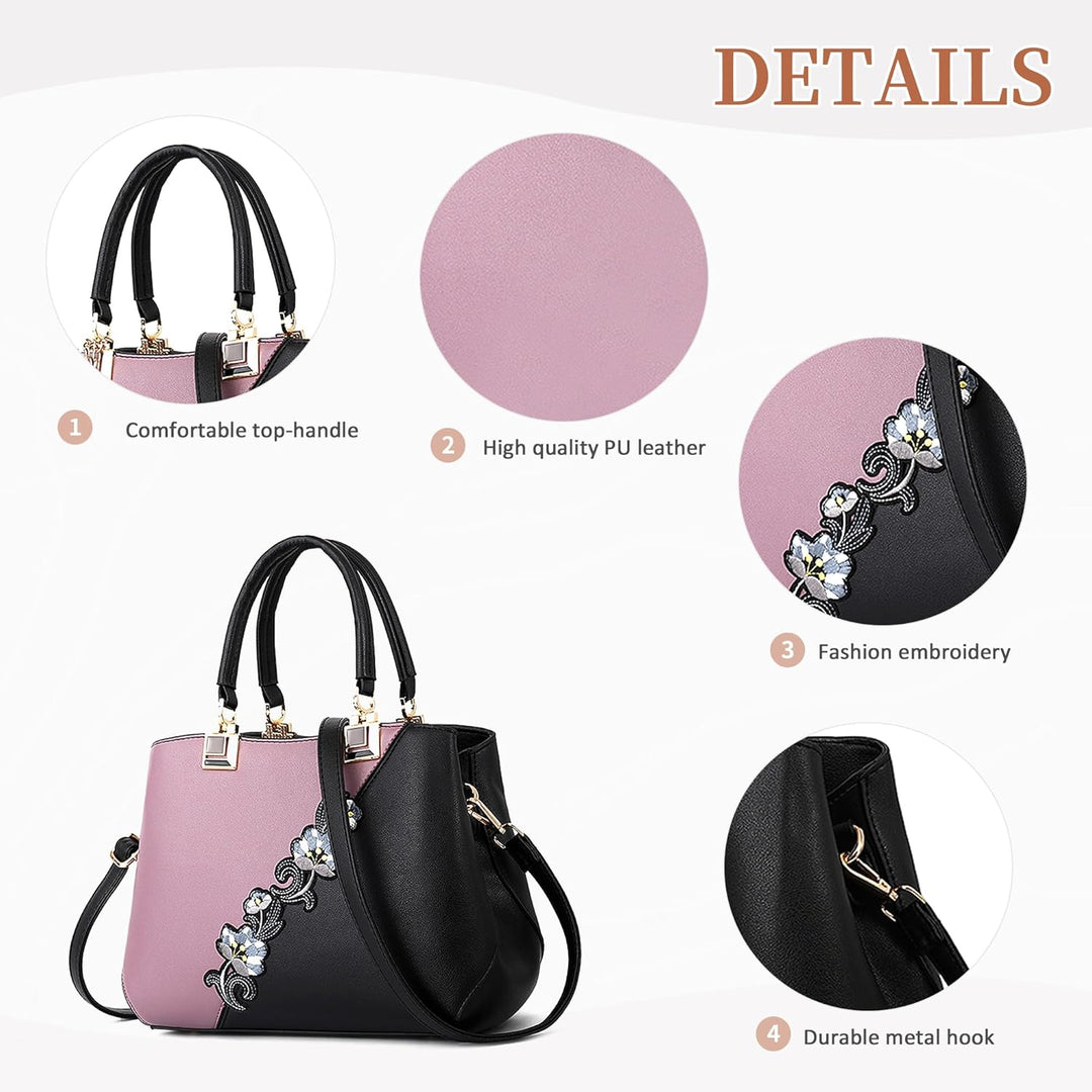 DIRRONA Damen Handtasche Mode Blumenmuster Schulterbeutel Grosse Kapazität Umhängetasche Casual Reis