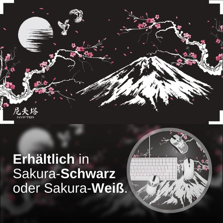 Nyfter - 3XL Gaming Mauspad Sakura Schwarz 1200 x 600mm Premium Fuji Mousepad Size Gross vernähte Ka