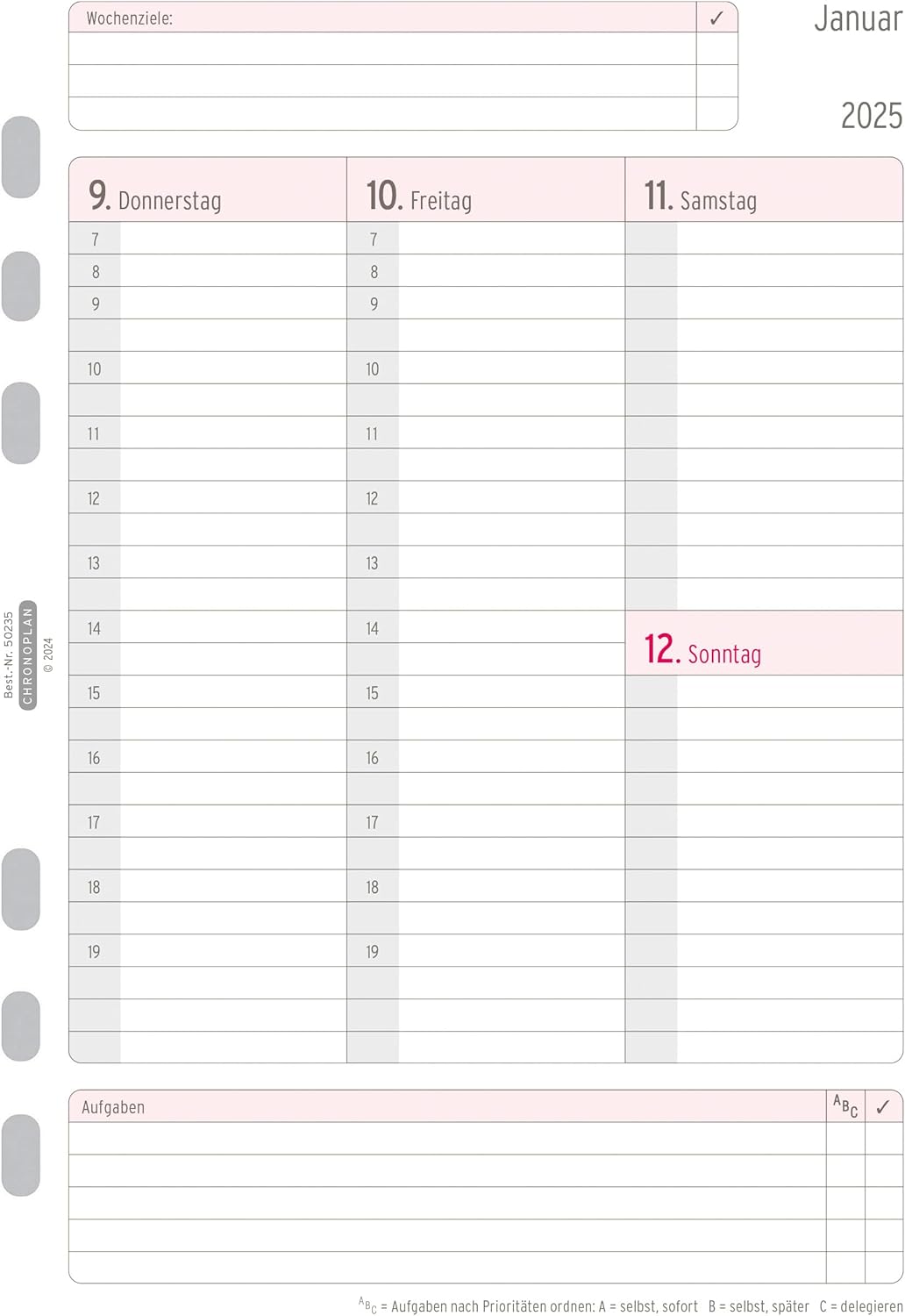 Chronoplan 50235 Kalendereinlage 2025 (Wochenplan A5 (148x210mm) Ersatzkalendarium für Terminplaner,