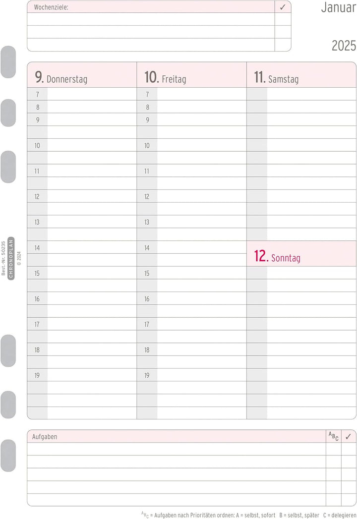 Chronoplan 50235 Kalendereinlage 2025 (Wochenplan A5 (148x210mm) Ersatzkalendarium für Terminplaner,