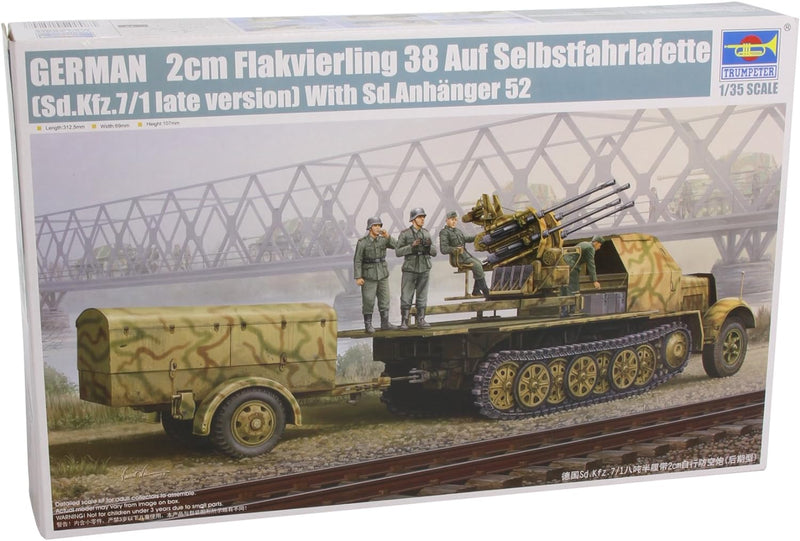 Trumpeter 01524 Modellbausatz German 2cm Flakvierling 38 auf Selbstfahrlafette (Sd.Kfz.7/1 Late Vers