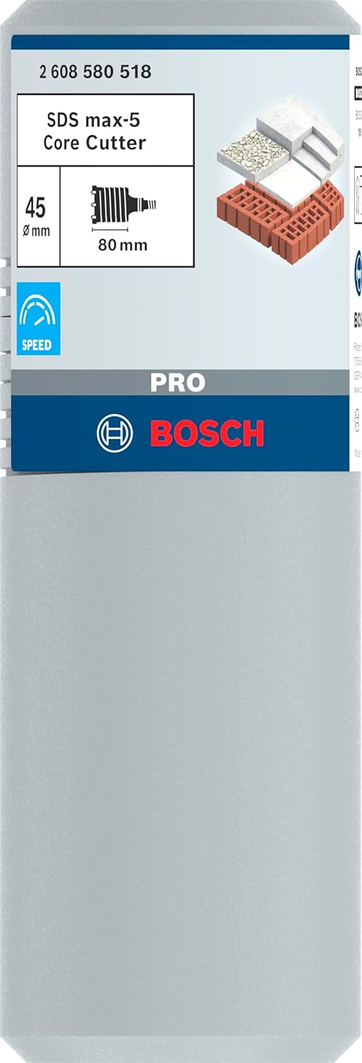 Bosch Professional Hohl-Bohrkrone SDS-max-9 Core Cutter zweiteilig mit Gewinde (Ø 45 mm) 45 mm 80 mm