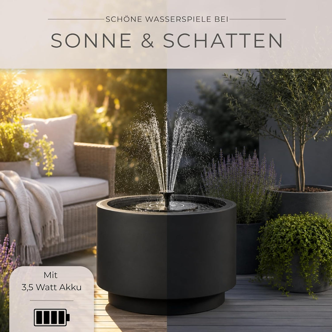 Solarbrunnen Set für draussen - Solar Springbrunnen mit Akku Ø 47x45 cm Schale anthrazit Anthrazit Ø