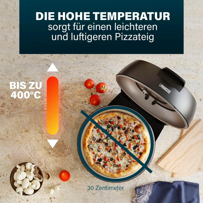 Princess Pizzaofen Pro 115005 – ø30 cm – Echter Pizzastein – Cool-Touch-Gehäuse für sicheren Gebrauc