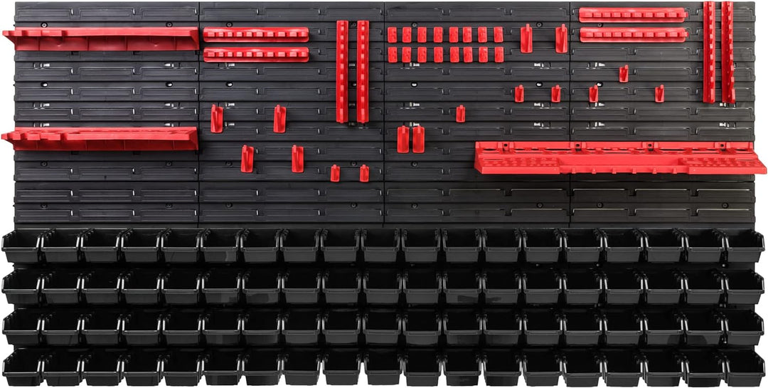 Lagersystem Werkstattregal | 156 x 78 cm | 76 stck. Box | Wandregal mit Werkzeughalterungen und Stap