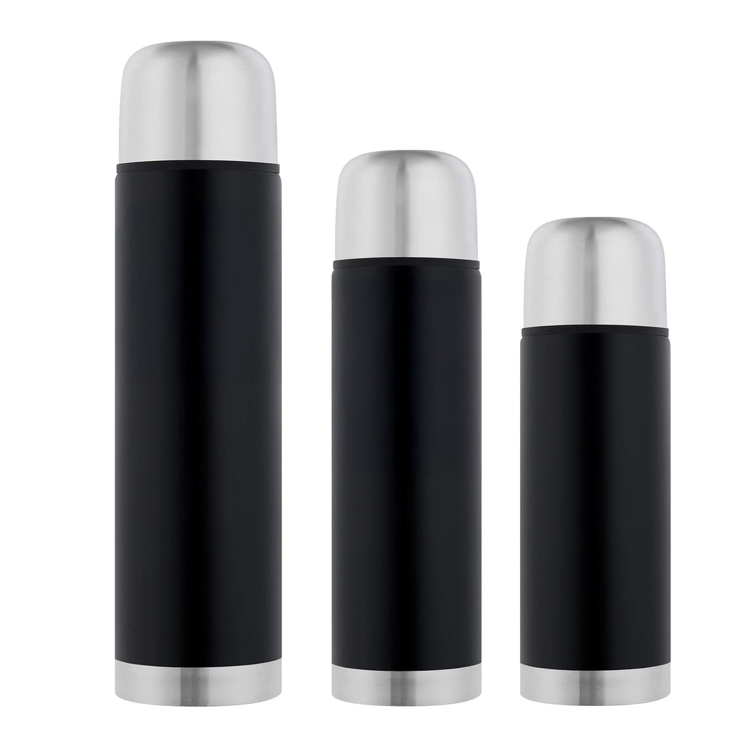 GRÄWE Isolierflaschen-Set 3-teilig Edelstahl 0,35 Liter,0,5 Liter und 1 Liter - schwarz 1000 ml, 500