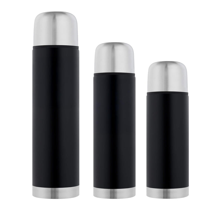 GRÄWE Isolierflaschen-Set 3-teilig Edelstahl 0,35 Liter,0,5 Liter und 1 Liter - schwarz 1000 ml, 500