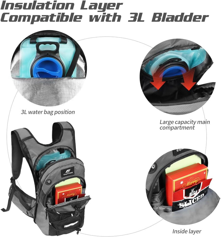Trinkrucksack mit Trinkblase 3L BPA-Frei, Wasserdichter Outdoor-Rucksack, Rucksack mit Trinksystem,