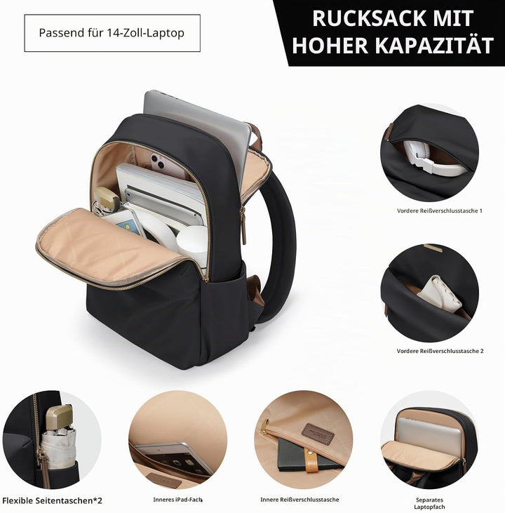 Laptop Rucksack Damen Rucksack mit Laptopfach Anti-Diebstahl Rucksack Damen Klein für 14 Zoll Laptop