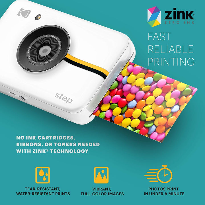 KODAK Step Kamera Digitale Sofortbildkamera mit 10MP Bildsensor, Zink-Technik (Weiss) Geschenkpaket