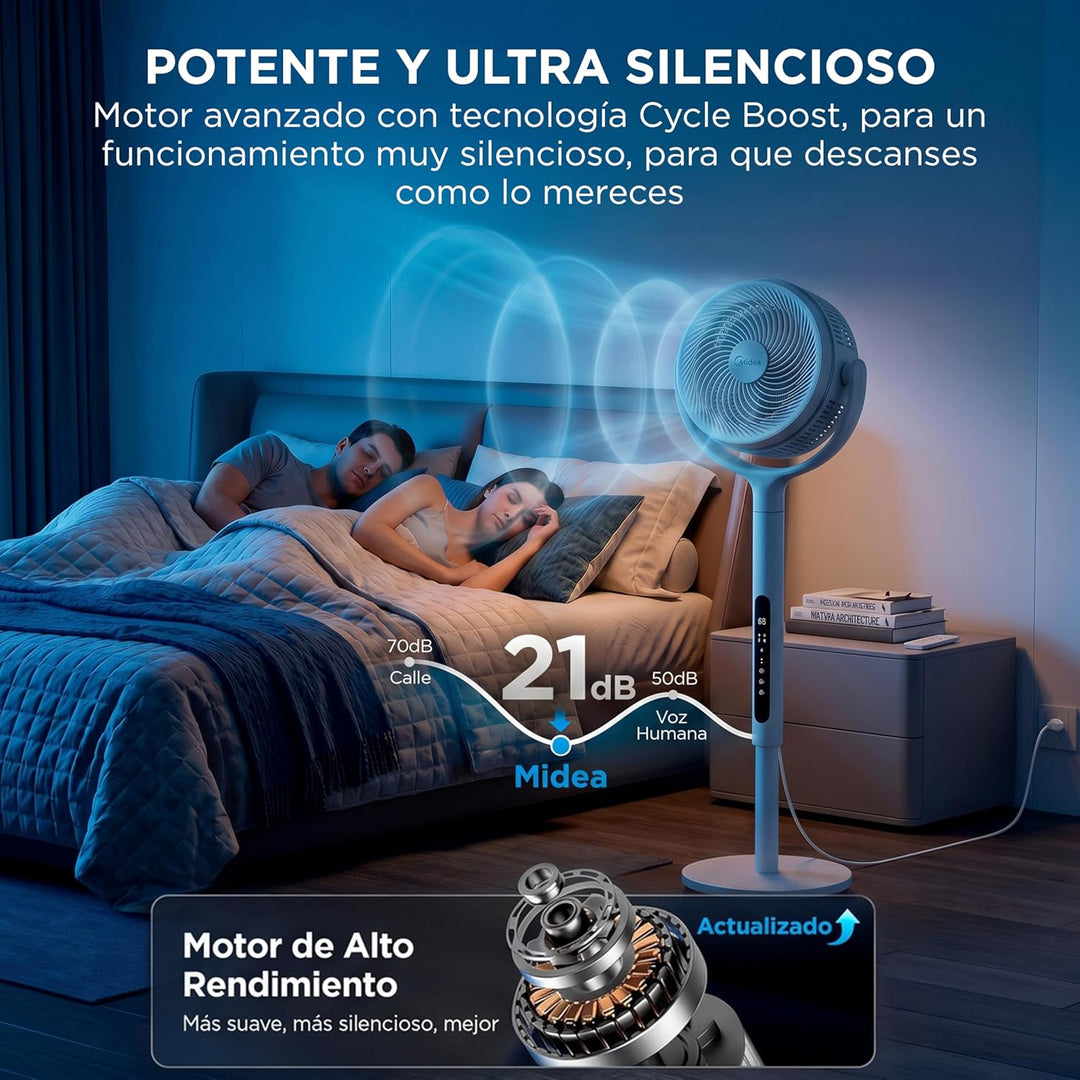 Midea Standventilator mit 12 Geschwindigkeiten, mit Fernbedienung, leiser Ventilator mit Oszillation